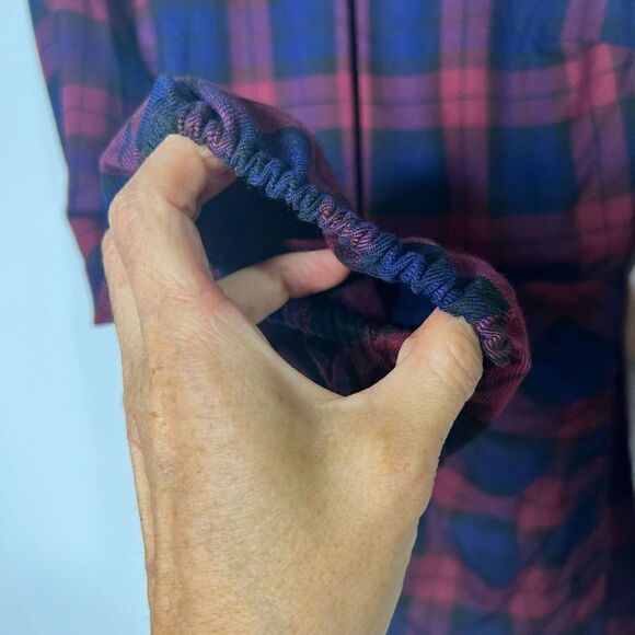 Lovers + Friends Liliana Burgundy Blue Plaid Long-sleeve Mini Dress - Picture 8 of 11